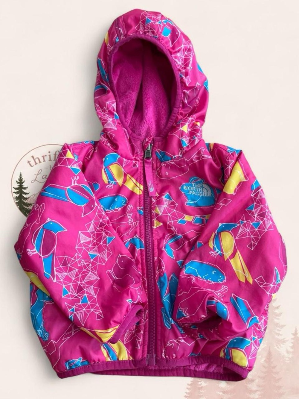 The North Face Reversible Hooded Jacket Pink Print/Fleece Infant 6–12 Months